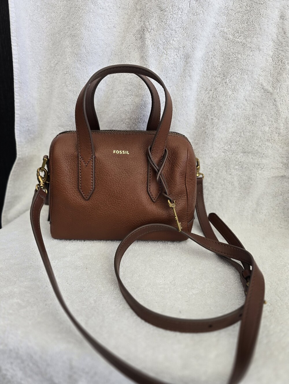 Fossil Mini Sydney Satchel Leather Top-Handle Women’s Bag in Chestnut Brown